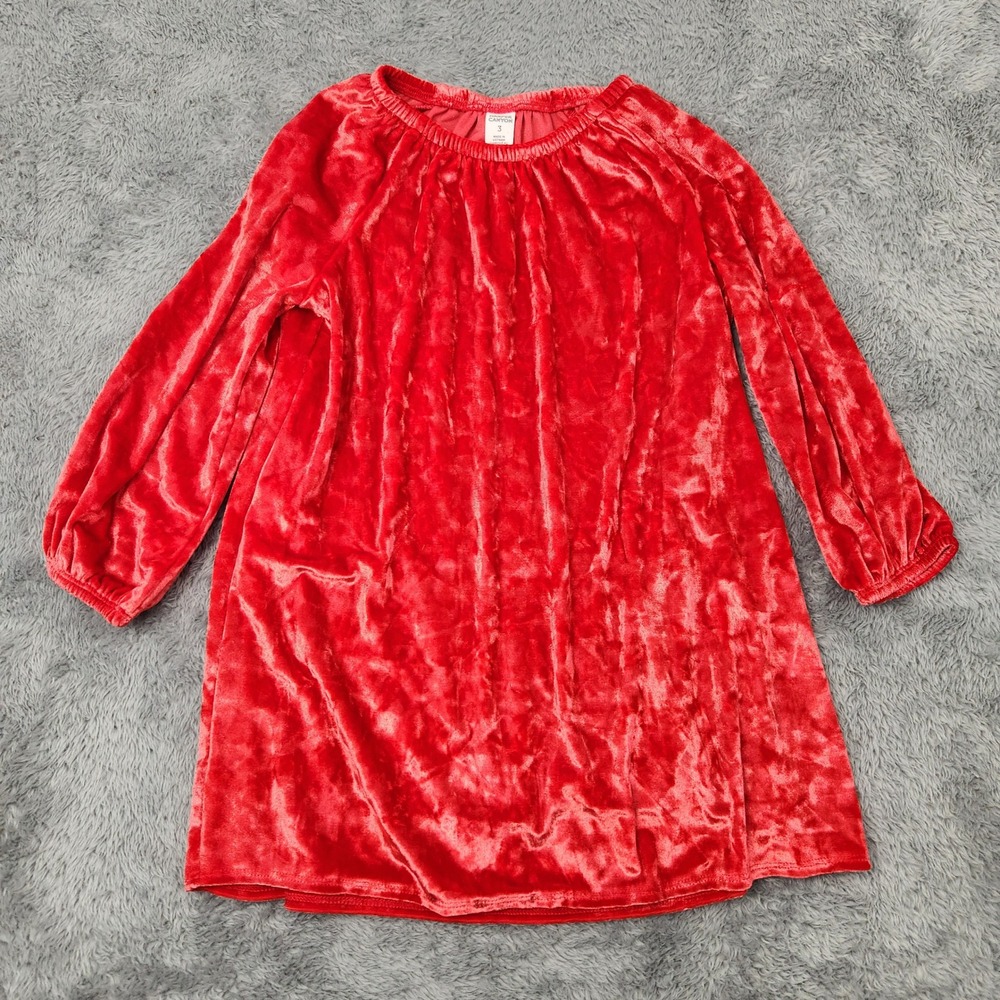 Harper Canyon Dress Girls 3 Red Crushed Velvet Long Sleeve‎ Holiday RK444399LG